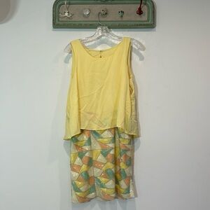 Ali Ro Pastel Yellow Silk Tank Geometric Sequins Skirt Mini Dress Women 4 small